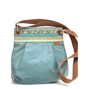 Fossil Key-Per Crossbody Purse Coated Canvas Blue Coastal Cowgirl Boho